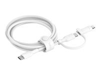 Belkin BoostCharge Pro 2-in-1 - USB-kabel - 24 pin USB-C (hane) till 24 pin USB-C, Lightning (hane) - USB 2.0 - 1.5 m - Snabbladdning upp till 60 W, up to 480 Mbps - vit CAC003HQ1.5MWH