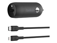 Belkin BoostCharge - Strömadapter för bil - 30 Watt - 3 A - Fast Charge, Strömmatning 3.1 (USB-C) - svart CCA004BT1MBK-B5