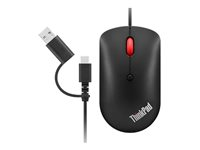 Lenovo ThinkPad Compact - Mus - höger- och vänsterhänta - optisk - 4 knappar - kabelansluten - USB, USB-C - korpsvart - OEM 4Y51D20850