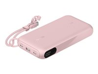 Belkin BoostCharge - Power bank - med display - 20000 mAh - 20 Watt - PD - 3 utdatakontakter (2 x USB-C, USB) - på kabel: USB-C - rosa BPB028HQPK