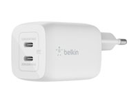 Belkin BoostCharge Pro GaN - Strömadapter - PPS- och GaN-teknik - 65 Watt - Fast Charge, PD 3.0 - 2 utdatakontakter (2 x USB-C) - vit WCH013VFWH
