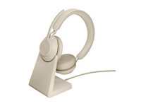 Jabra Evolve2 65 MS Stereo - Headset - på örat - Bluetooth - trådlös - USB-A - ljudisolerande - beige - Certifierad för Microsoft-teams 26599-999-998