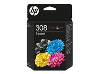 HP 308 - 2-pack - svart, cyan, magenta, gul - original - box - bläckpatron 6L6S6UE#301