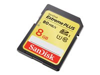 SanDisk Extreme - Flash-minneskort - 8 GB - UHS Class 1 / Class10 - SDHC UHS-I SDSDXS-008G-X46