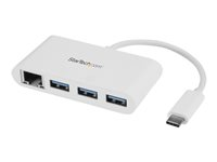 StarTech.com USB-C-hubb med 3 portar och Gigabit Ethernet - USB-C till 3x USB-A - USB 3.0-hubb - vit - Hubb - 3 x SuperSpeed USB 3.0 + 1 x 10/100/1000 HB30C3A1GEA