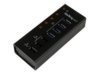 StarTech.com USB 3.0-hubb med 4 portar plus 3 dedicerade USB-laddningsportar (2x 1A & 1x 2A) – väggmonterbart metallhölje - Hubb - 4 x SuperSpeed USB 3.0 - skrivbordsmodell - för P/N: PEXUSB3S3GE, SVA12M5NA, USB312SAT3CB, USB315CB2M, USBLT1MWS, USBLTM1MBK, USBLTM1MWH ST4300U3C3