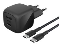 Belkin BoostCharge - Strömadapter - kompakt - 45 Watt - Strömmatning 3.1, Fast Charge (USB-C) - på kabel: USB-C - med USB-C-kabel (1m) WCA013KQ1MBK-B6
