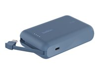 Belkin BoostCharge - Power bank - med integrerad kabel - 10000 mAh - 20 Watt - 3 A - Fast Charge - 2 utdatakontakter (USB-C) - blå BPB021HQBL