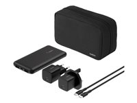 Belkin BoostCharge - Strömförsörjningsbank + växelströmsadapter - 10000 mAh - 3 utdatakontakter (24 pin USB-C, 2 x USB) - på kabel: USB-C - med fickfodral med dragkedja BU041HQBK