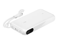 Belkin BoostCharge - Power bank - med display - 20000 mAh - 20 Watt - PD, Fast Charge - 3 utdatakontakter (USB-C, USB) - på kabel: USB-C - vit BPB028HQWH