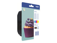 Brother LC123 RainbowPack - 3-pack - Lång livslängd - gul, cyan, magenta - original - blister med akustiskt / elektromagnetiskt alarm - bläckpatron - för Brother DCP-J132, J152, J172, J552, J752, MFC-J245, J470, J650, J6520, J6720, J6920, J870 LC123RBWBPDR