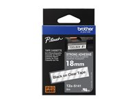 Brother TZe-S141 - Extrastark häftning - svart på klar - Rulle (1,8 cm x 8 m) 1 kassett(er) bandlaminat - för Brother P-Touch Cube PT-P910BT; P-Touch Cube Plus PT-P710BT, PT-P710BTH; P-Touch Cube Pro PT-P910BT; P-Touch EDGE PT-P750WVP and P-Touch models. TZES141