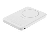 Belkin BoostCharge - Trådlös powerbank - smal - 5000 mAh - 15 Watt - Fast Charge - 2 utdatakontakter (magnetisk, USB-C) - på kabel: USB-C - vit BPD010HQWH