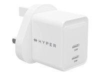 HyperJuice - Strömadapter - GaN - 35 Watt - QC 3.0, Power Delivery 3.0 + PPS - 2 utdatakontakter (24 pin USB-C) - vit - Storbritannien HJG35UK